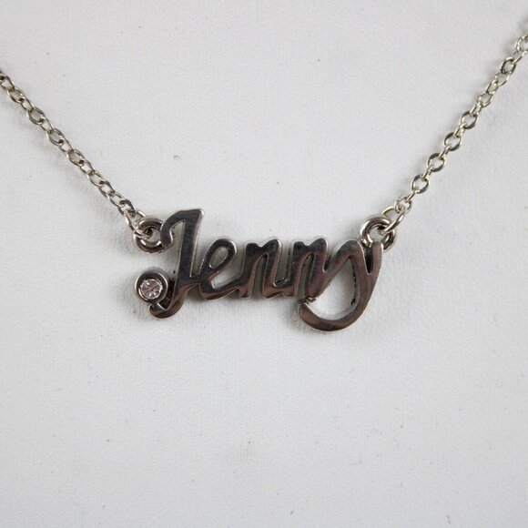 JENNY Name Silvertone Rhinestone 14.5" w 4.5" Multi Ring Ext Necklace - Picture 6 of 6
